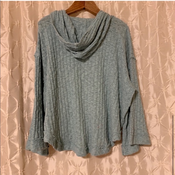 Free People Sweater Baja Babe Hooded Hacci Bell Sleeve Cerulean Blue - Picture 9 of 13